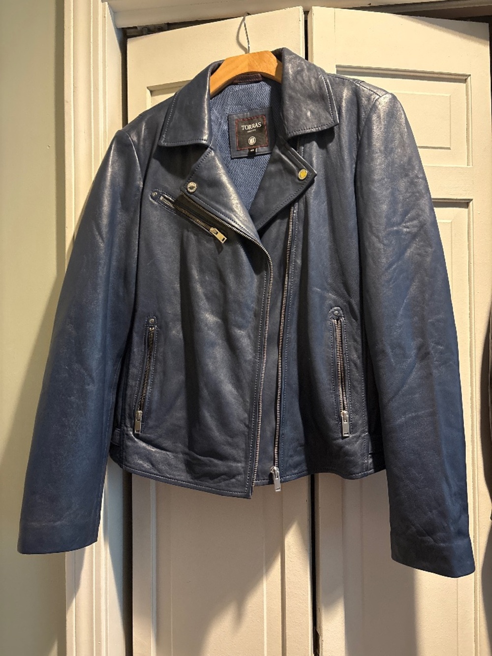 Torras Barcelona Modern Luxury Blue Lambskin Leather Jacket — Mint / Perfect Con